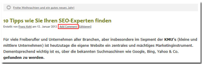 Screenshot "AddComment"-Text im deutschsprachigen WordPress-Blog www.muenchen-webdesign.de