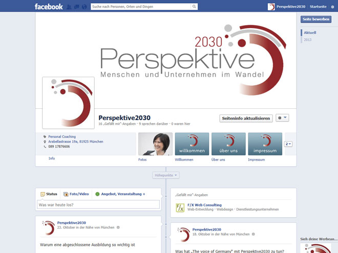 Screenshot der Facebook-Fanpage von Perspektive 2030