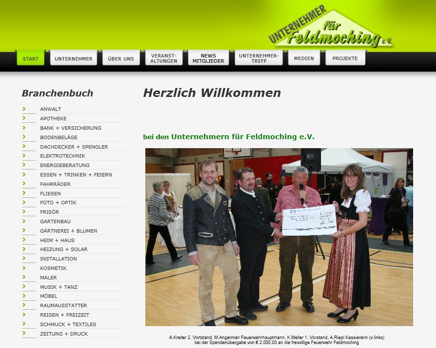 Die alte Website www.die-feldmochinger.de - weder modern noch im Responsive Webdesign