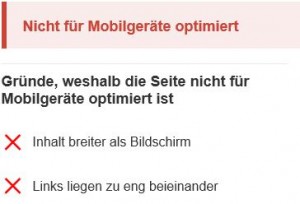 Screenshot Google "Nicht für Mobilgeräte optimiert"