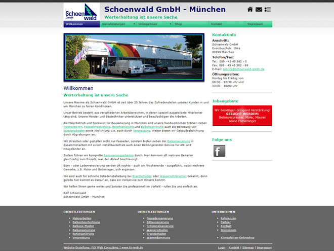 Die Website der Schoenwald GmbH im September 2013