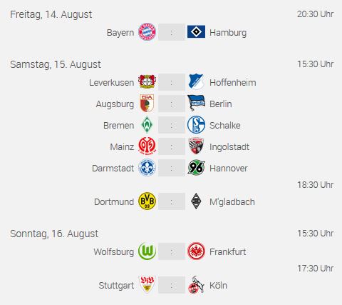 Fussball Bundesliga 2015/16 erster Spieltag - die Paarungen