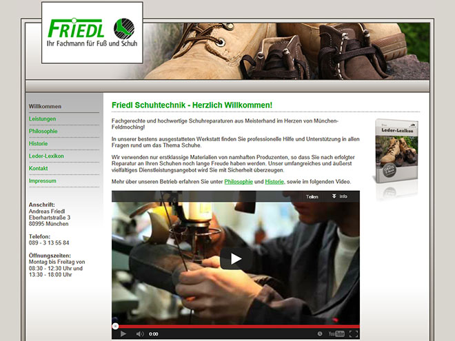 Screenshot der Website www.friedl-schuhtechnik.de