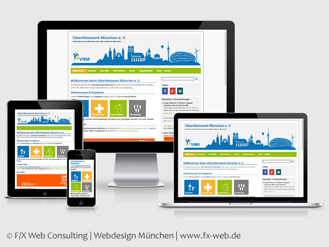 Die Website des VäterNetzwerk München e. V. nach dem Relaunch im Responsive Webdesign