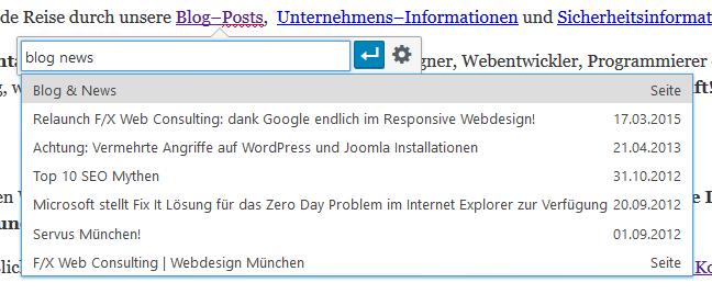 Screenshot: WordPress - Inline-Link-Auswahl (behindert die Umstellung auf SSL)