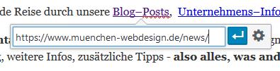 Screenshot: WordPress - Inline-Link-Auswahl (behindert die Umstellung auf SSL)