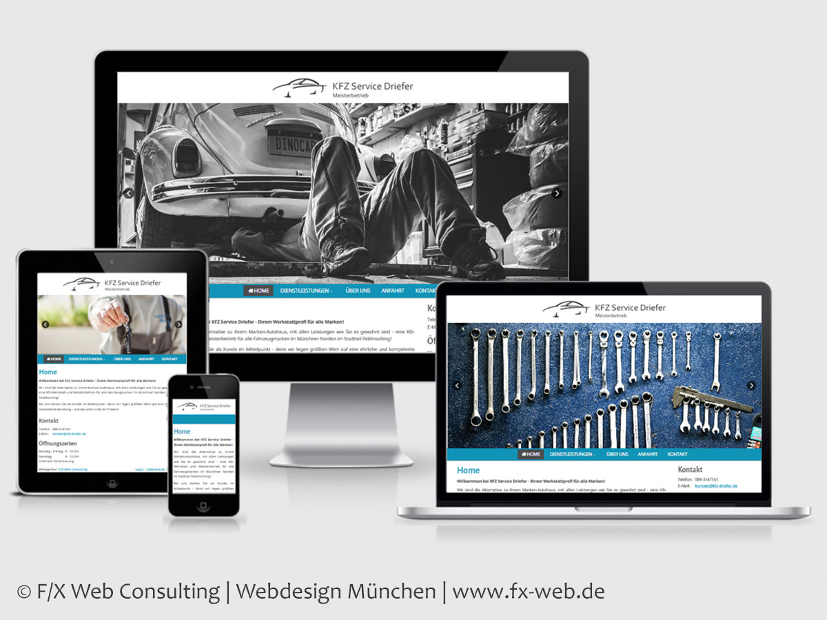 Screenshot der Kundenreferenz von KFZ Service Driefer im Responsive Webdesign