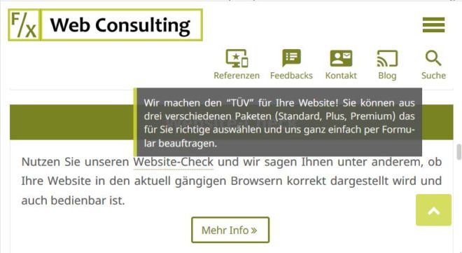Beispiel-Tooltip auf unserer Homepage auf einem Samsung Galaxy S7