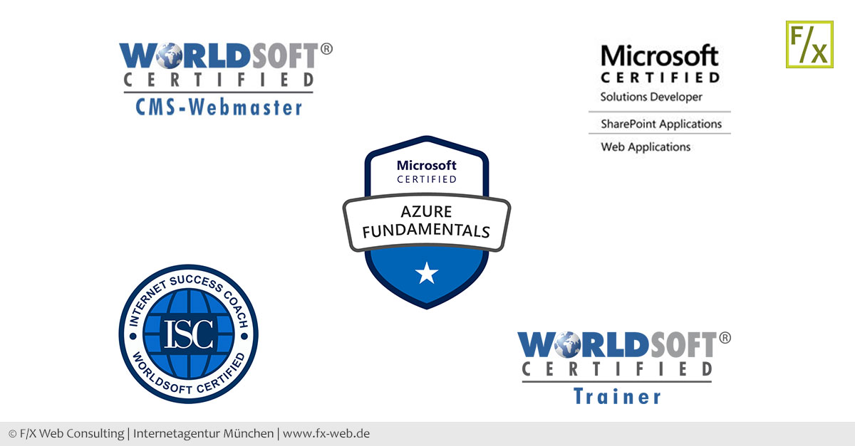Zertifizierung: ein kleiner Ausschnitt der Zertifizierungen von F/X Web Consulting