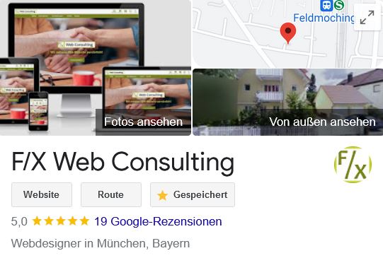 Zum 10-jährigen Firmenjubiläum: F/X Web Consulting in der Google Suche